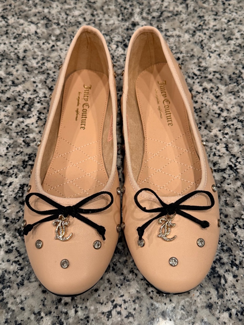 Juicy Couture Falon 2 Rhinestone Bow Ballet Flats 7.5